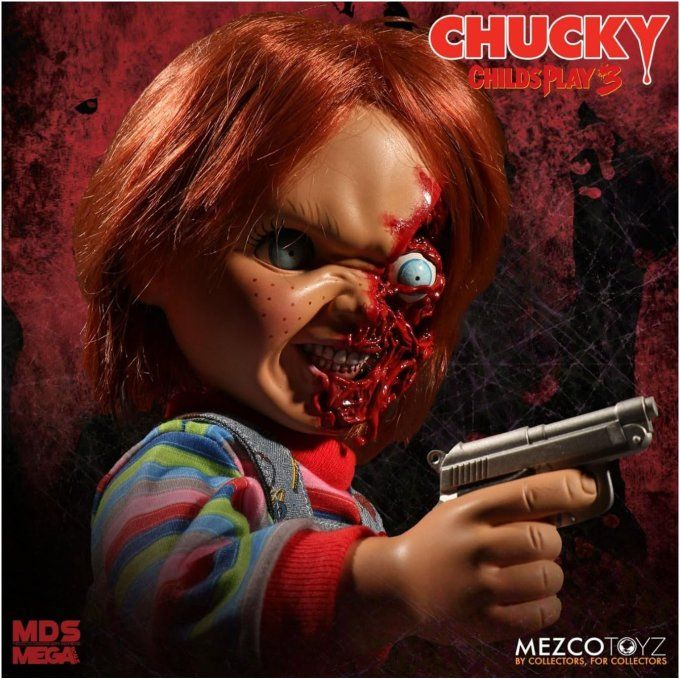 Mezco Toys Chucky 3 poupée parlante Designer Series Pizza Face Chucky 38 cm