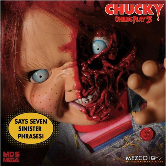 Mezco Toys Chucky 3 poupée parlante Designer Series Pizza Face Chucky 38 cm