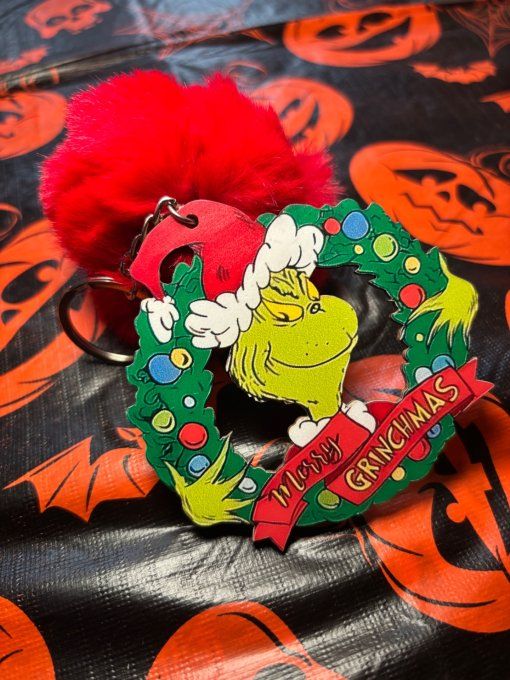 Porte clefs grinch couronne 