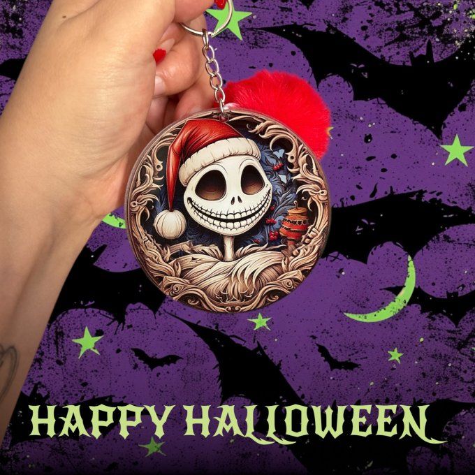Porte clés pompon jack skellington Noël 